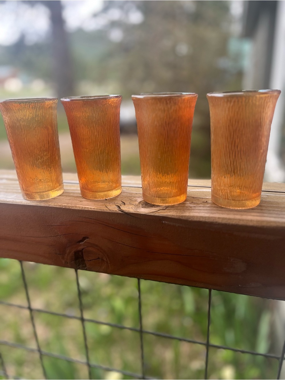 Vintage Jeannette Tree Bark Carnival Glass Tumbler Set in Marigold Set of 4